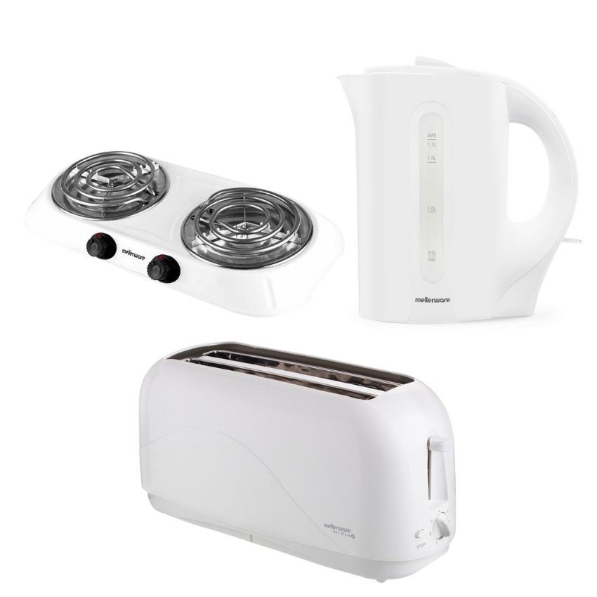 Mellerware Double Hotplate, 1.7L Corded Kettle & 4 Slice Toaster