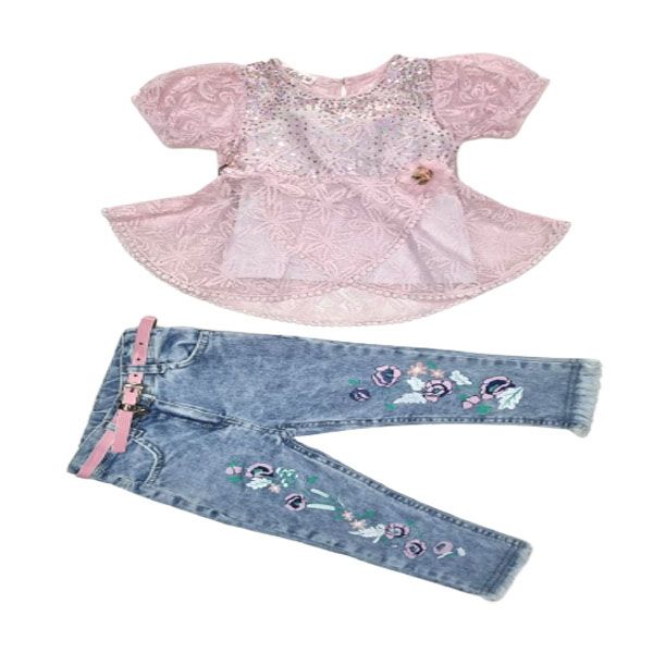 Little People Shop - Beautiful Pink Shirt and Denim Jean Set