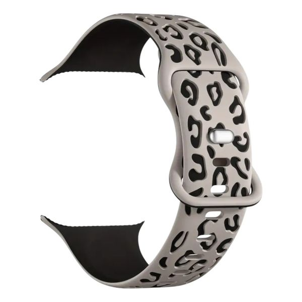 Silicone Apple Watch Strap With Engraved Leopard Print - Black &amp; Beige