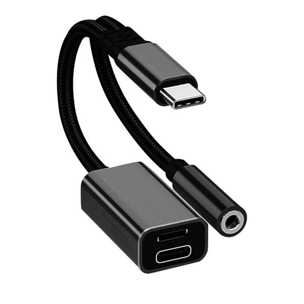 3In1 Usb C To 3.5Mm/Type-C/Ios Aux Audio Adapter Black