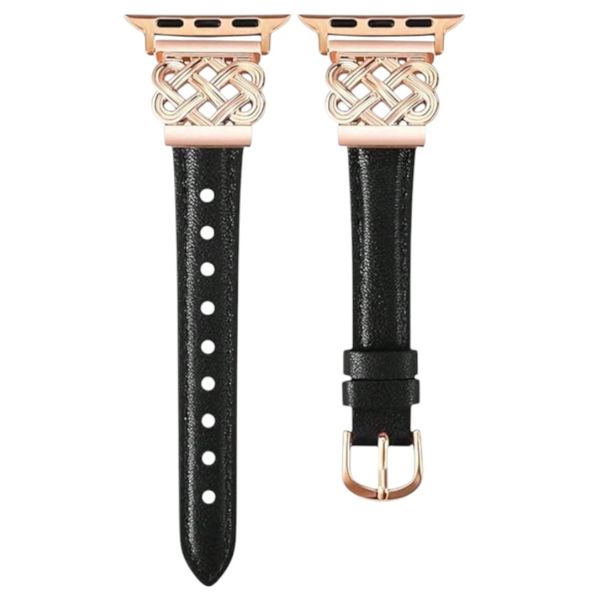 Celtic-Inspired Knot Leatherette Watch Strap - Black and Rose Gold