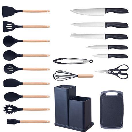 Silicone Kitchenware Kit 19 Pieces Knife & Spoon Set With Storage Rack | Shop Today. Get it Tomorrow! | takealot.com