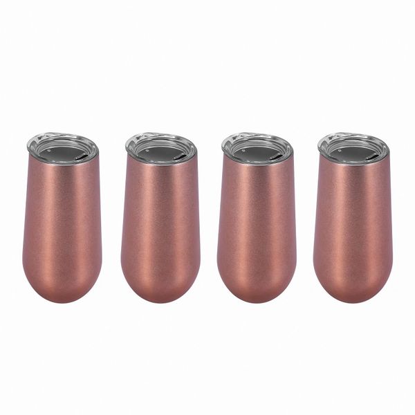 Stainless Insulated Wine Tumbler With Lid -6 Oz Rose Gold (4 Pack)