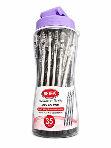 Beifa Semi-Gel Pens 35 Pack - Black Ink Smooth Writing Pens ,Storage Bottle