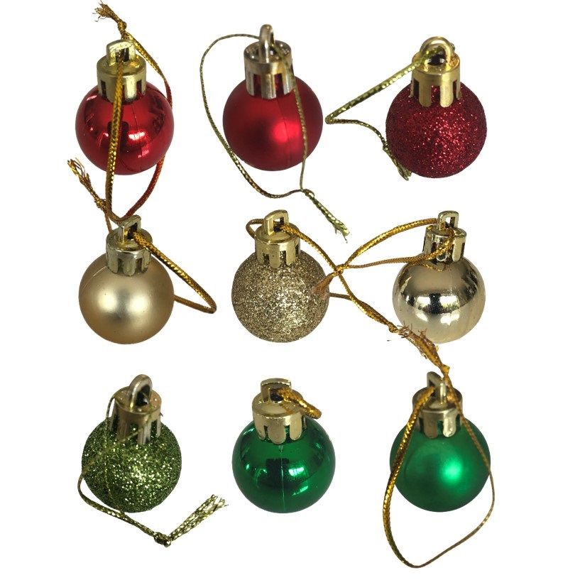 Christmas Tree Baubles - Christmas Balls (96 Pcs) Gold, Red & Green 2.5cm