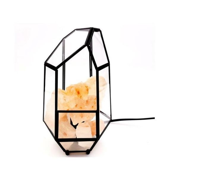 Himalayan Natural Crystal Salt Lamp with Square Lanterns Holder