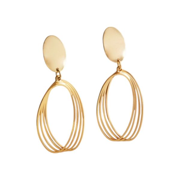 Women's Hollow Oval-Shaped Pendant Drop And Dangle Earrings - Gold
