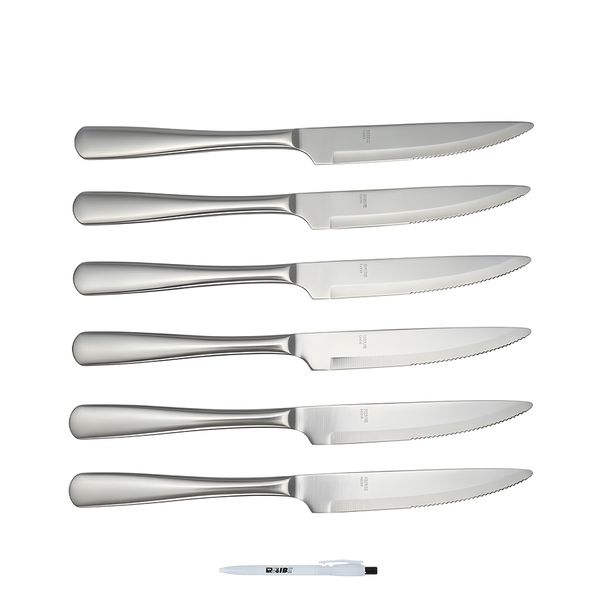 6 Stainless Steel Steak Knives - Sharp &amp; Stylish Cutlery With ReVibe Pen