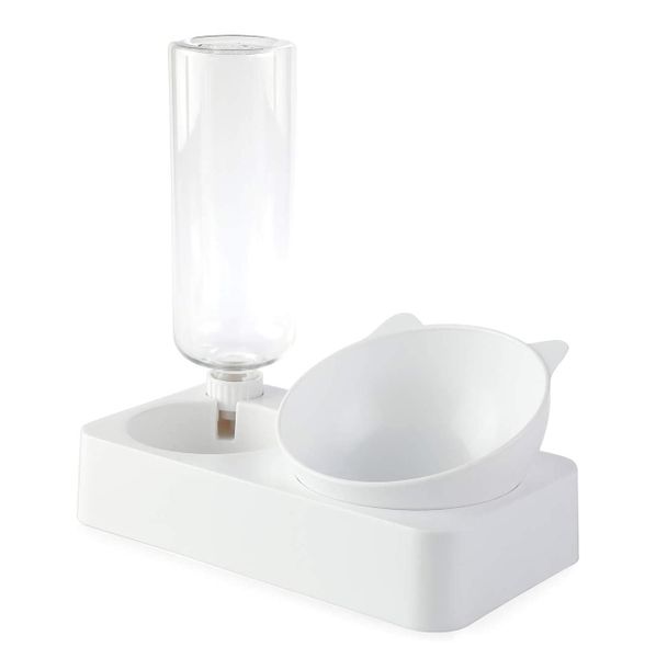 UrbanPets - Water and Food Bowls Elevated Cat Dog Dual Bowl Set