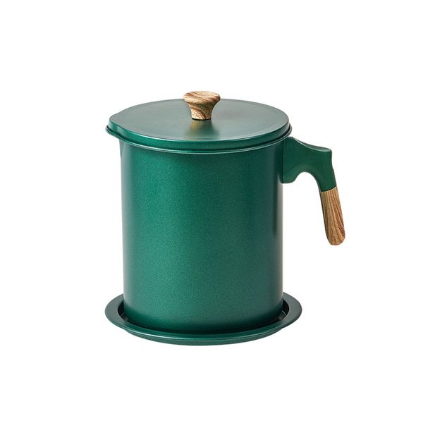 1.7L Stainless Steel Oil Filter Strainer Pot Grease Container - Dark Green