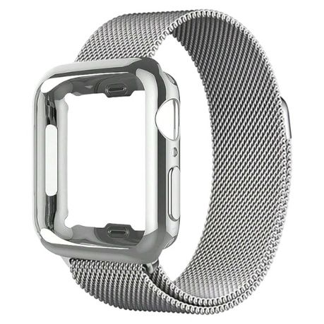 Stainless Steel Braided Strap With Face Cover for Apple Watch - Silver Image