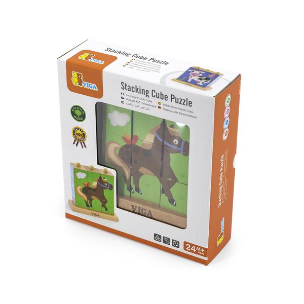 VIGA 9pcs Stacking Cube Puzzle - Farm Animals