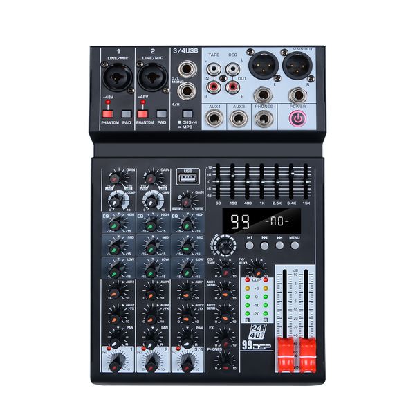 4 Channel Audio Mixer With Bluetooth And USB Home KTV Mixing Station 48V