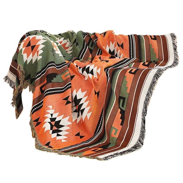 Home Decor Geometric Plaid Knitted Tassel Blanket Throw -S