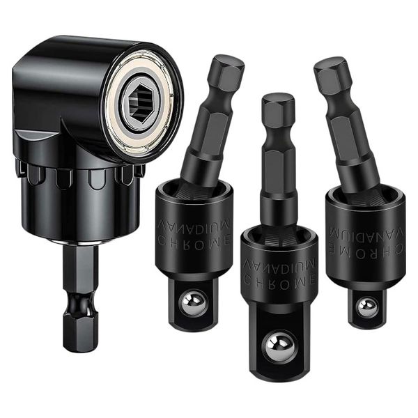 4 Piece - Impact Driver &amp; Socket Adapter Set For Drill - Black