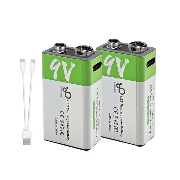 URB-9V-2,USB 9V Rechargeable Battery 650 mAh Capacity,Square Lithium