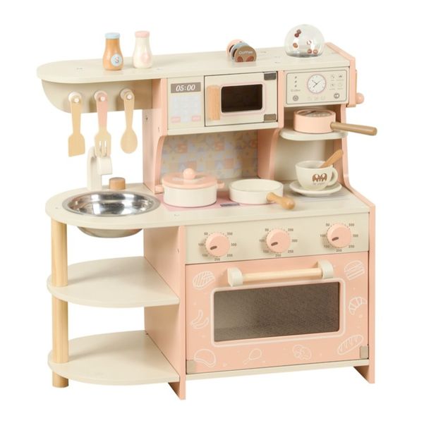 Cute Pink Wooden Kids Play Kitchen Play Set Chef Pretend Play Set