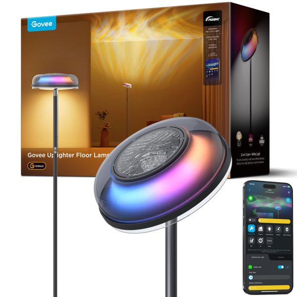 Govee Uplighter Floor Lamp - Tri-Zone RGBIC Smart LED with Matter Support