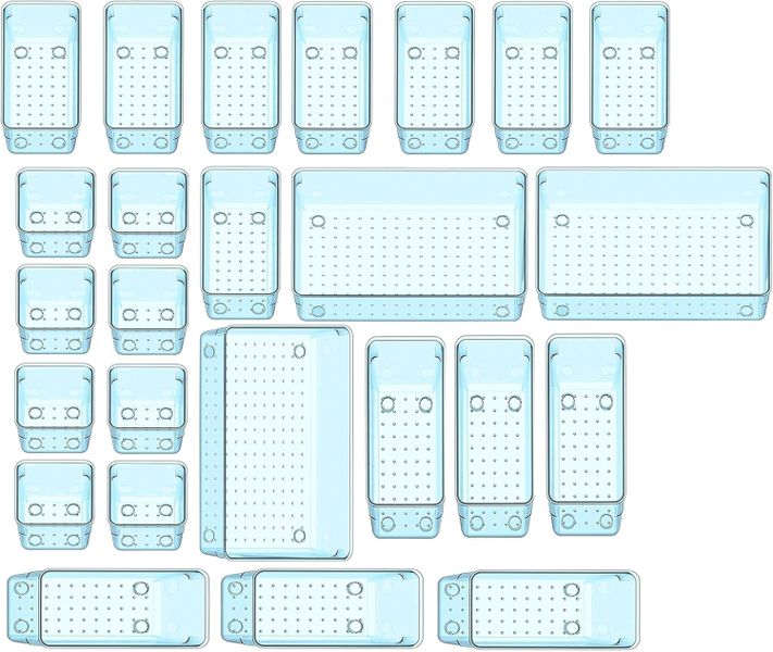 Sulfar 9pc Blue Drawer Tray Dividers Makeup Storage Organizer Set