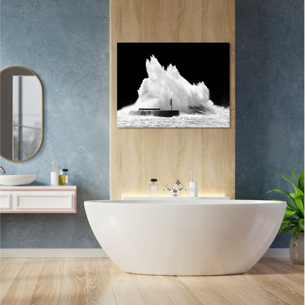 Canvas Wall Art - Black &amp; White Wave Crash - 119cm x 84cm