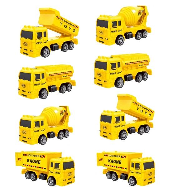 8 Piece - Excavator Vehicle Hook Machine Mixing Toy Set - Yellow