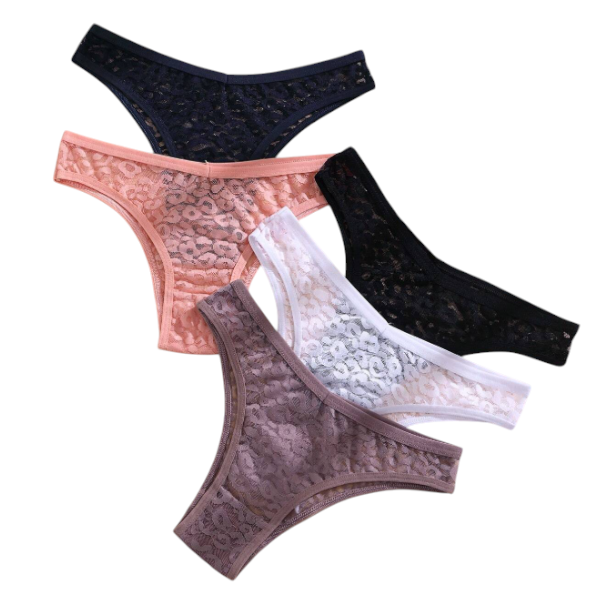 Medium Breathable and Stretchy Floral Lace Underwear Set - Multicolor - 5-Pack