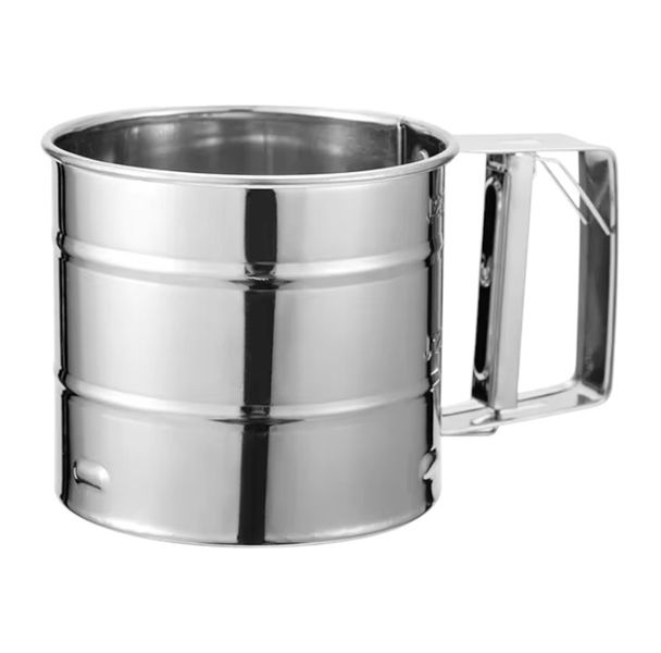 Stainless Steel Flour Sieve With Hand Press Mechanism - Silver