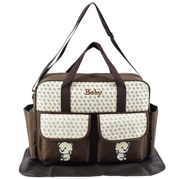 Large-Capacity Waterproof Baby Diaper Bag Set - Coffee
