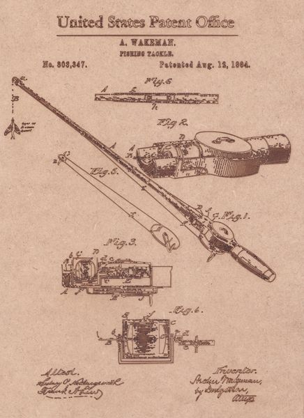 Vintage Patent Sketch Style Fishing Rod - Unframed