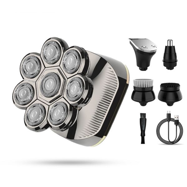 5 in 1 Electric Head Shaver, 8D Floating Blades, IPX6, LED Display - Gold