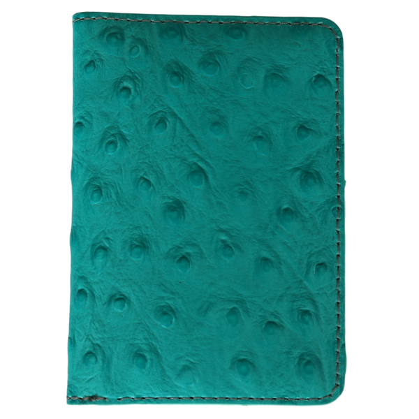 Slim Card Wallet - Premium Ostrich Leather - Magnetic Closure - Turquoise