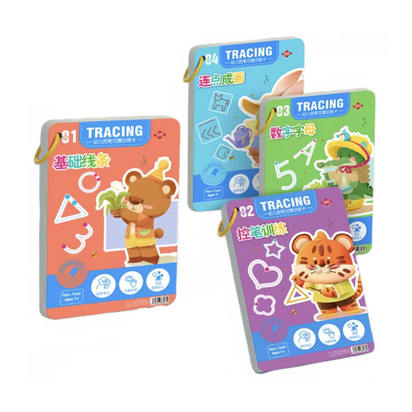 4-Piece Reusable Trace &amp; Learn Activity Workbook Set for Kids