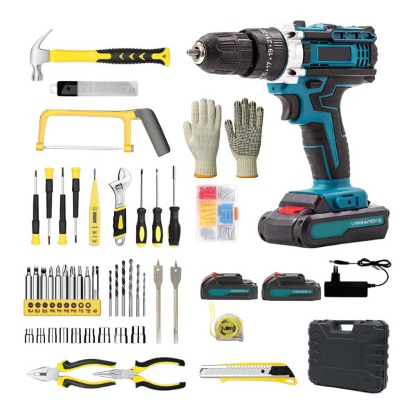 50 Piece 21V Cordless Drill Tool Set - Cordless Power Tool &amp; Hand Tool Kit