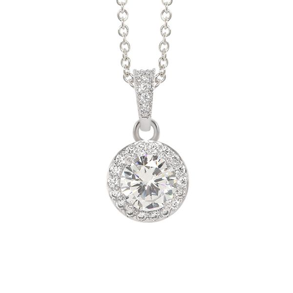 Round Diamond Pendant Necklace 925 Sterling Silver