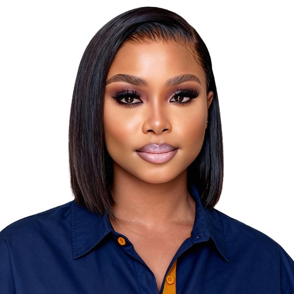 Black In Installed Wig 13x4 Straight Full Frontal Glueless Wig 8inch
