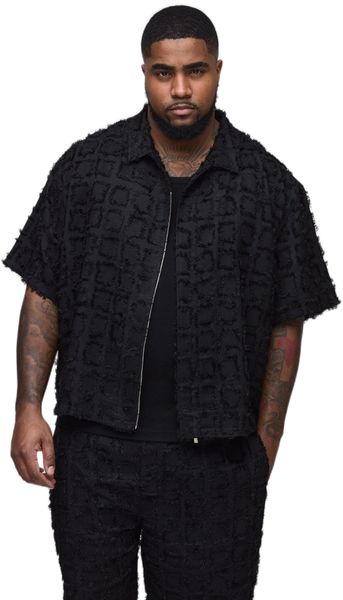 boohooMAN - Men's Plus Regular Fit Smart Tufted Shirt - Black