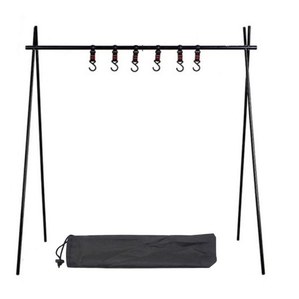 Camping Multifunctional Folding Storage Rack With 6 Hooks Adjustable - Cool