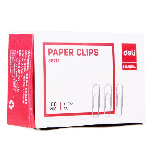 Deli Paper Clips Silver 33mm Box 1000 pcs