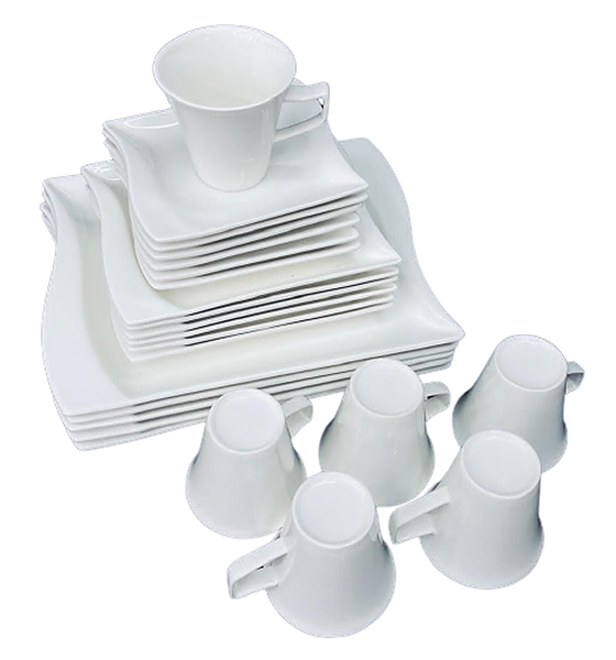 24-Piece Ceramic Square Dinner Set - White