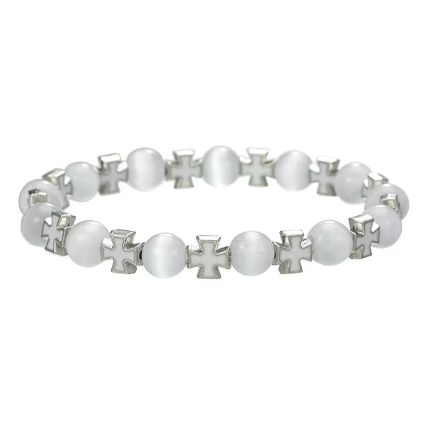 Cat's Eye Bead Bracelet|Cross Charm Bracelet| Stretch Elastic Bracelet