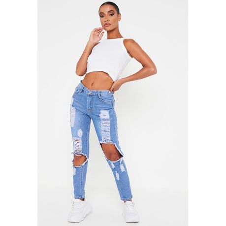 mid wash distressed mom jeans