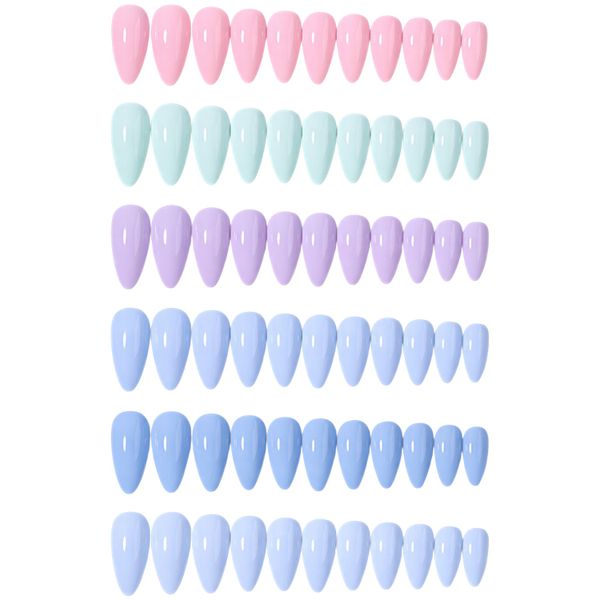 96 Piece Almond Shape Glossy Press-On Nail Set - Multi-Colour