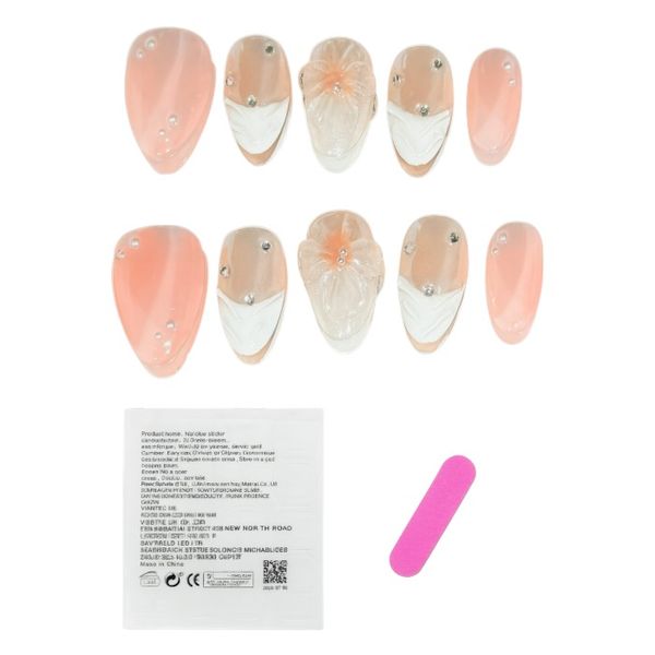 10 Piece - Peach Blossom 3D Flower Almond Press-On Nails Set