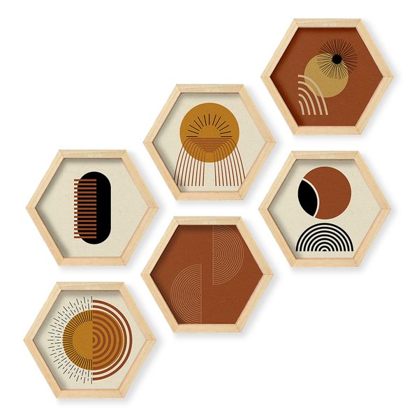 Cape Art Wall Art Pine Hex 6 Piece Collage - Earthy Boho