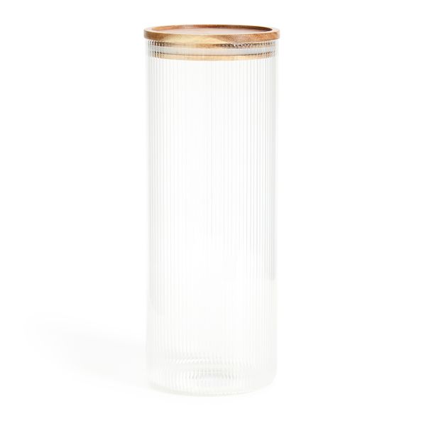 George &amp; Mason - Fluted Glass Storage Canister with Acacia Lid - 1.8 Litre