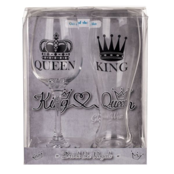 Set of Beer and Wine Glass - King and Queen