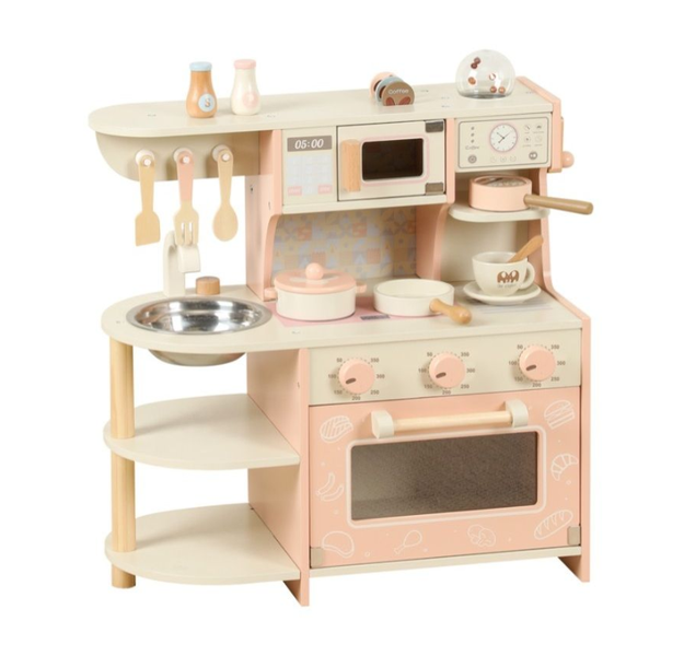 Toddler Play Kitchen, Wooden Toy, Kids Kitchen Playset &amp; Coffee Machine