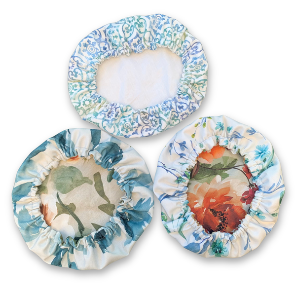 Pack of 3 Reversible Blues Tones and Floral Tones Round Cotton Food Cover