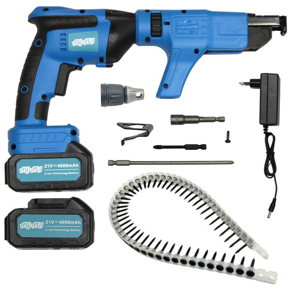 Al&amp;Afa 21V Auto Feed Drywall Screw Gun With 2 Batteries &amp; Screw Strap