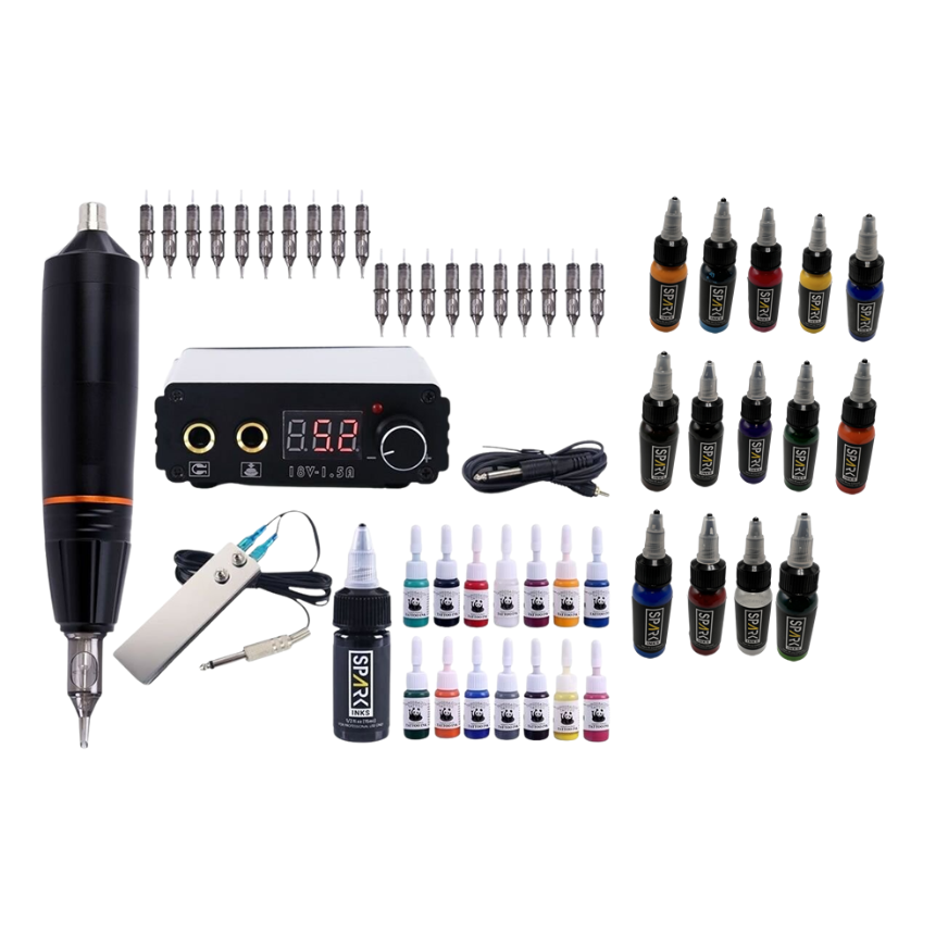 Professional Tattoo Machine Kit with 14 Colorful 30ml Spark Inks Shop